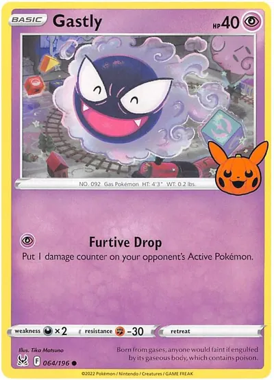 Trick or Trade stamped Gastly 064/196 from Lost Origin