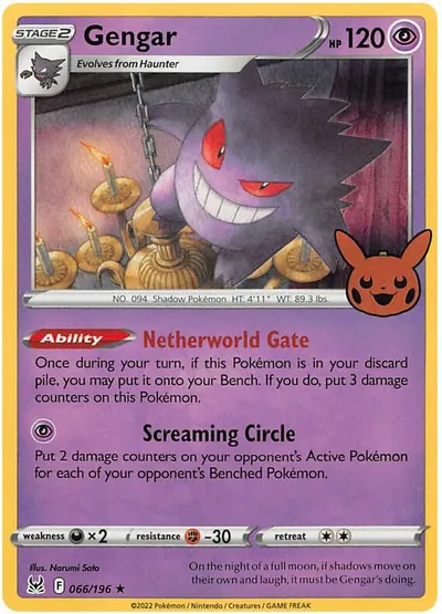 Trick or Trade stamped Gengar 066/196 from Lost Origin
