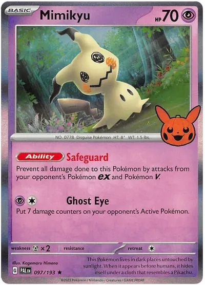 Trick or Trade stamped Mimikyu 097/193 from Paldea Evolved