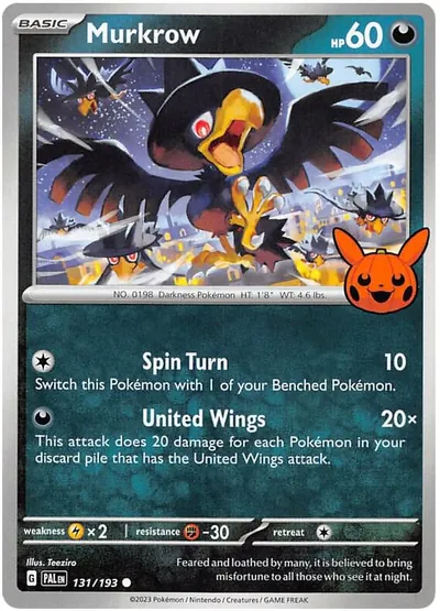 Trick or Trade stamped Murkrow 131/193 from Paldea Evolved
