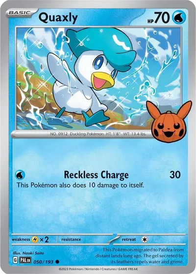Trick or Trade stamped Quaxly 050/193 from Paldea Evolved