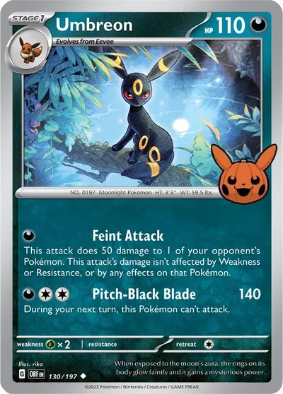 Trick or Trade stamped Umbreon 130/197 from Obsidian Flames