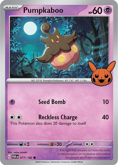 Trick or Trade stamped Pumpkaboo 077/182 from Paradox Rift
