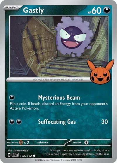 Trick or Trade stamped Gastly 102/162 from Temporal Forces