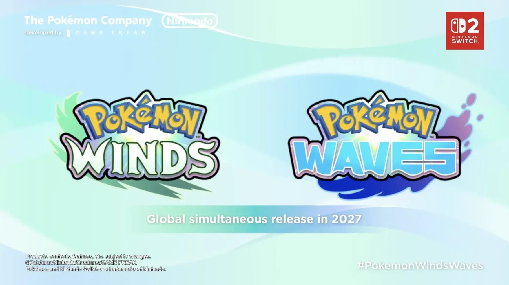 Pokémon Winds and Pokémon Waves title screen — the upcoming Generation X Pokémon games